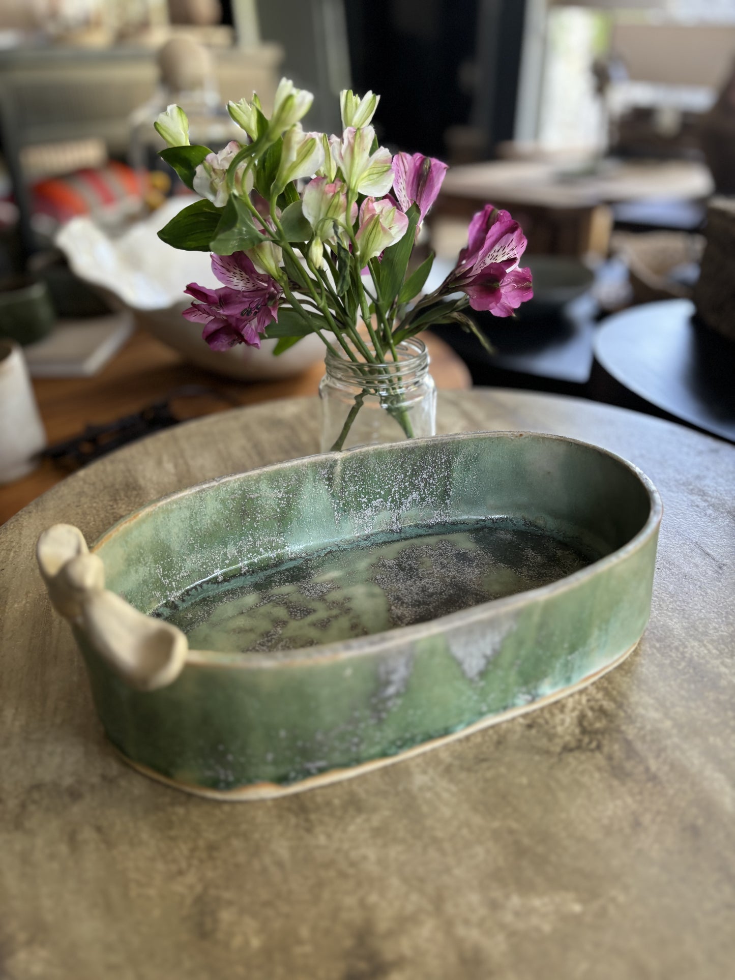 Fuente ovalada cerámica verde oliva